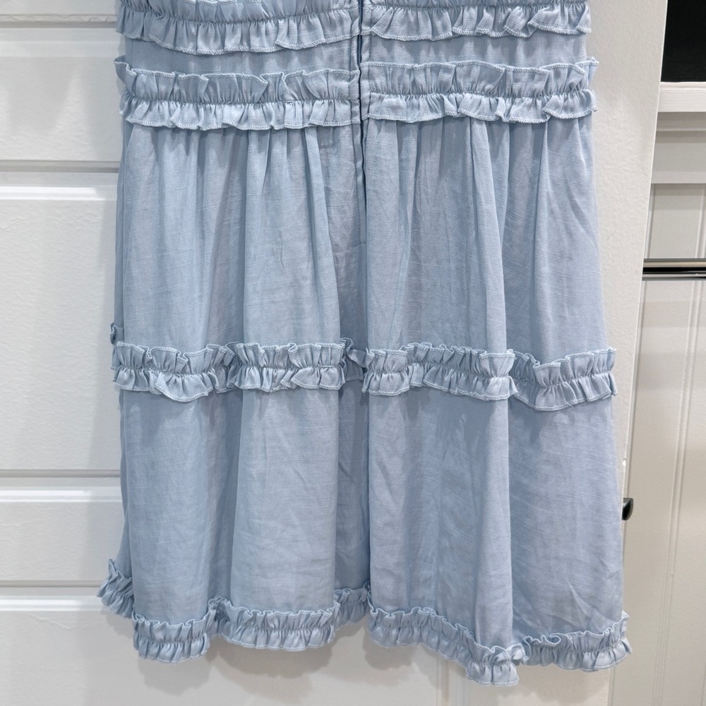 Pale Blue Ruffle V-Neck Mini Dress - Picture 6 of 9